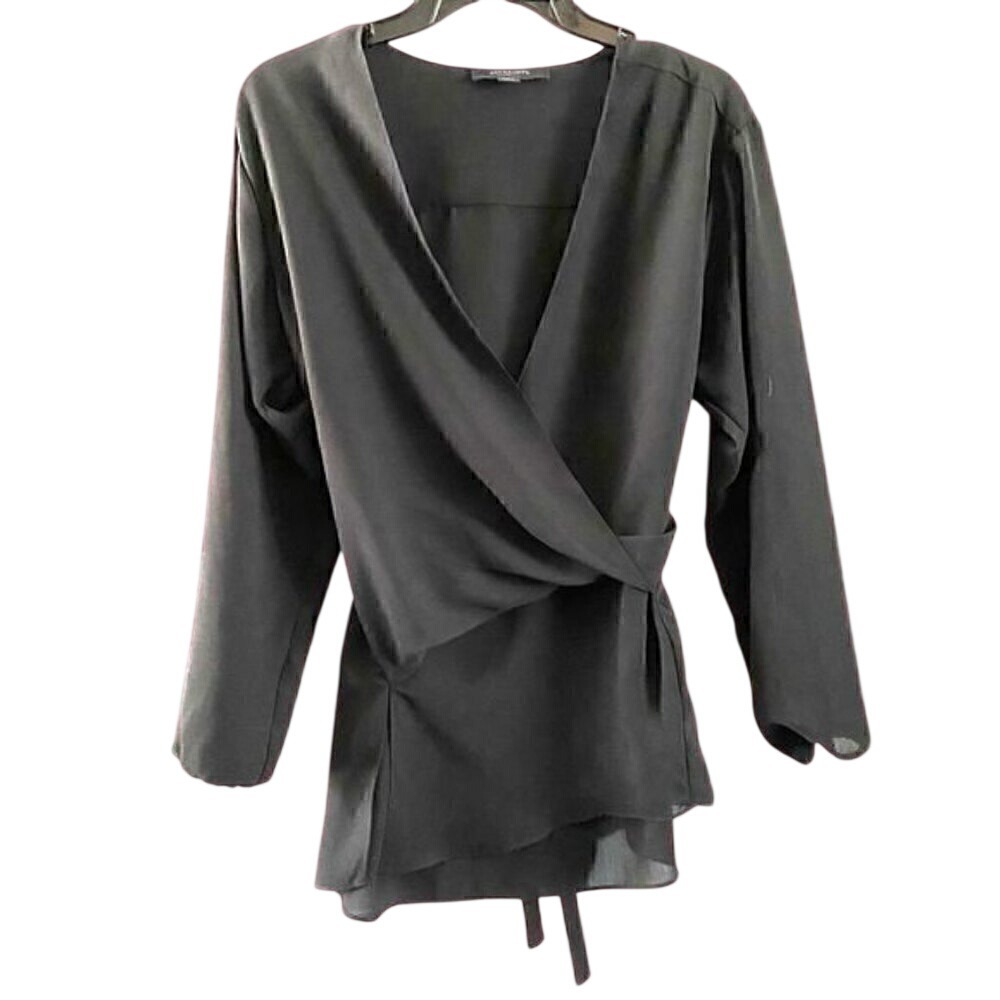 Allsaints‎ Black Wrap Mia Top Long Sleeve Blouse size XS Polyester